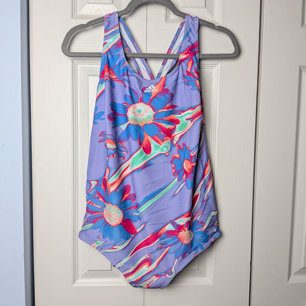 adidas Women's One Piece Swimsuit - Purple and Pink Floral